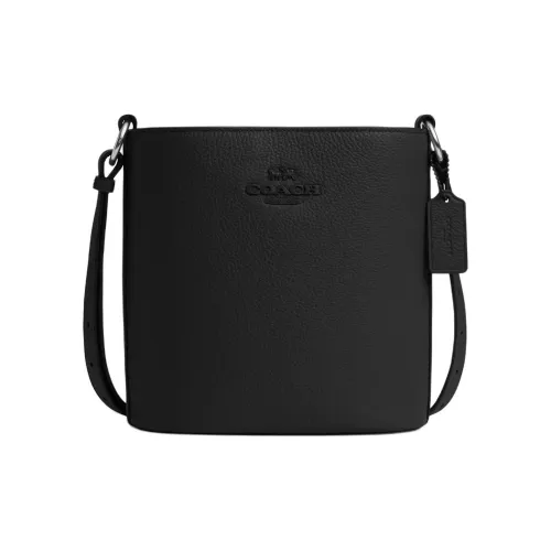 COACH Пескоструйная кожа Ведрообразные сумки Сумки через плечо Сумка через плечо Маленькая Женская Серебряный и Черный