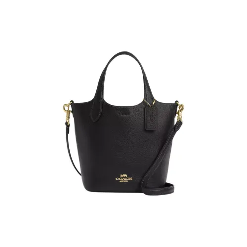 COACH Hanna Двойная сторона кожаная ведрообразная сумка через плечо на одно плечо женская золотая и черная