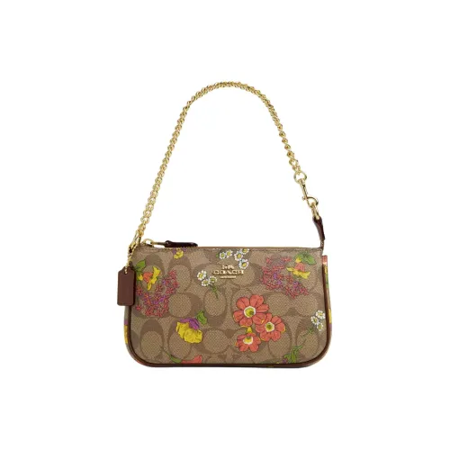 COACH Nolita Водонепроницаемый Холст с Переработанной Кожей Одно Плечо Сумка Маленькая Женская Золотая Хаки Многоцветная