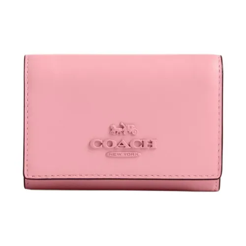 COACH Micro Рefined Calfskin Wallet Mini Women's Silver Blossom Pink