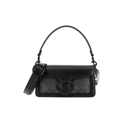 COACH Tabby Покрытый холст с телячьей кожей Сумка через плечо Сумка на плечо Женская Черная