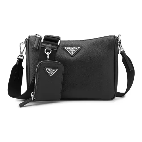 PRADA Saffiano Крестообразная текстура Кожа Комбинированная Сумка Сумка через плечо Сумка на плечо Стандартная Мужская Черная