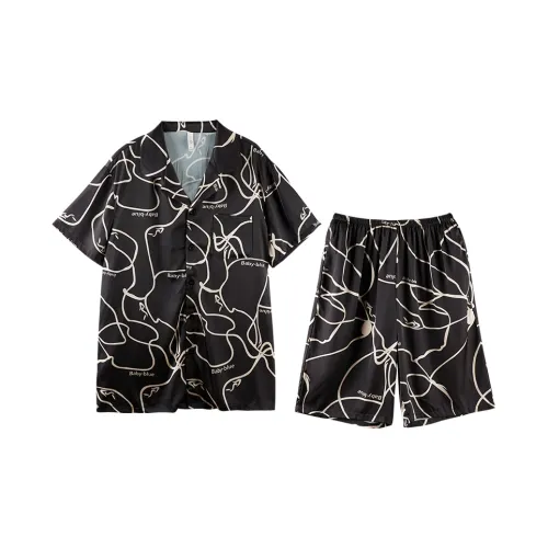 Empowering Words Летний Ice Silk Тонкий Комплект Пижамы Мужской Черный