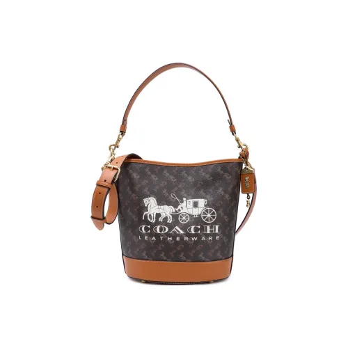 COACH Dakotah Покрытый холст с утонченной телячьей кожей ведрообразная сумка сумка через плечо сумка на плечо большая