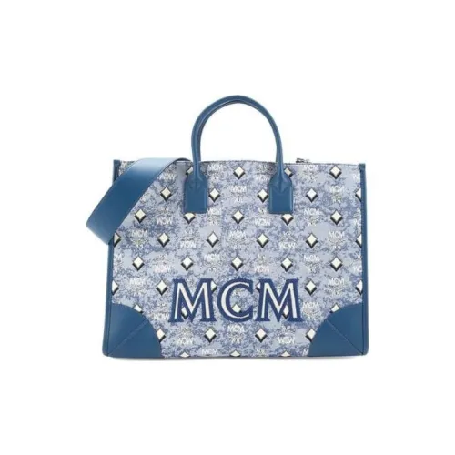 MCM Vintage Monogram Ткань с кожей наппа комбинированная сумка сумка на одно плечо экстра-большая женская синяя