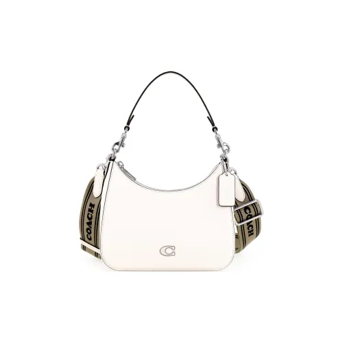COACH Hobo Canvas Leather Bag Half Moon Shoulder Bag Medium Women's White