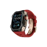 Чёрный bezel, красный ремешок.