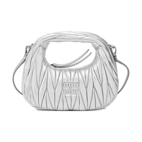 MIU MIU Matelassé Напп-Кожа Хобо Сумка Сумка через плечо Сумка Women's Silver