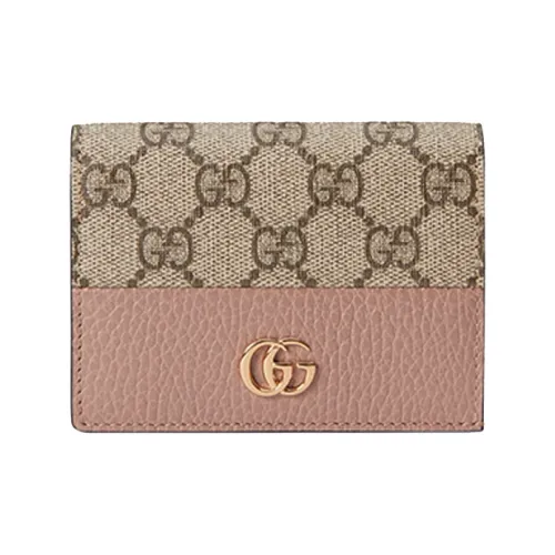 GUCCI GG Marmont Холст и Кожа Кошелек Держатель для Карт Женские Цвет Эбеновое дерево и Розовый