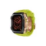Чёрный bezel, горчично-зелёный ремешок