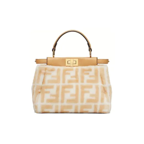 FENDI Peekaboo Овчина Сумка через плечо Сумка Мини Women's White Бежевый