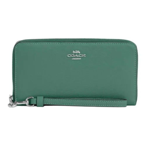 COACH Zip Around Пескоструйная кожа Клатч Монета Кошелек Кошелек Маленький Женский Серебряный и Ярко-зеленый