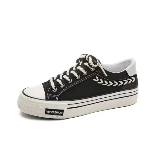 QITUMAUL Low-Top Canvas Shoes Black Women's