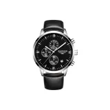 Белый корпус, черный циферблат, черный ремешок.