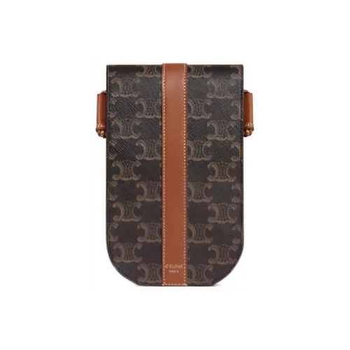 CELINE Triomphe Холст и Кожа Одно Плечо Через Плечо Чехол для Телефона Мужской Рыжевато-Коричневый