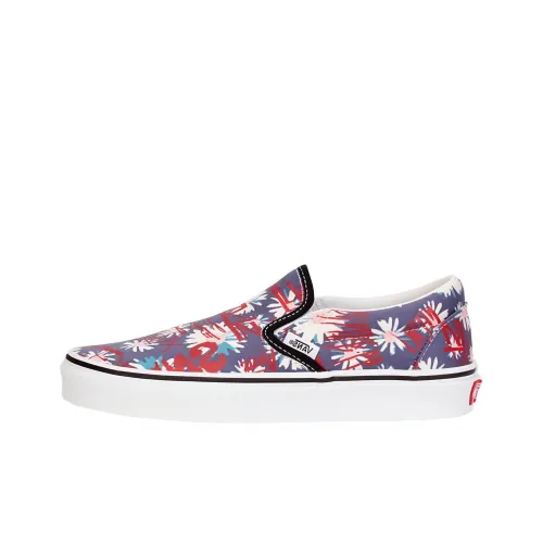 Vans Slip On Series Low Топ Скейтборд Кроссовки Унисекс Красный Синий Корейский стиль