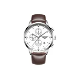 Белый корпус, белый циферблат, коричневая кожа