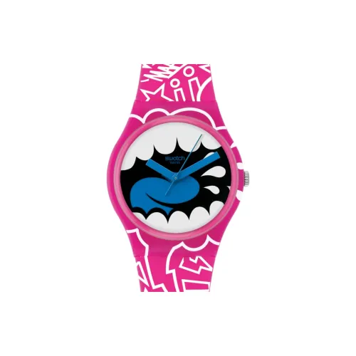 Swatch Quartz Механизм Унисекс Часы 34 мм Черный Циферблат Пластиковый Корпус Часы Резиновый Ремешок