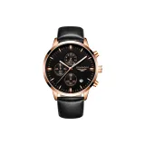 Розовый корпус, черный циферблат, черная кожа