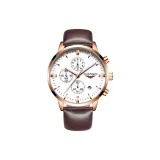 Коричневая кожа, розовый корпус, белый циферблат.