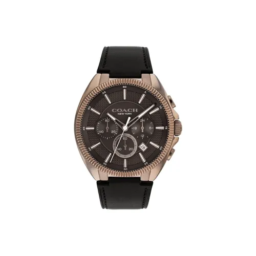 COACH Наручные часы Кварцевый механизм Кожаный ремешок Черный циферблат Мужские часы