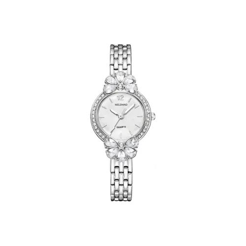 MELSMAO Цветочный ромб Baby's Breath Watch Кварцевый механизм Сплав Ремешок Часы Женские часы Серебристый циферблат
