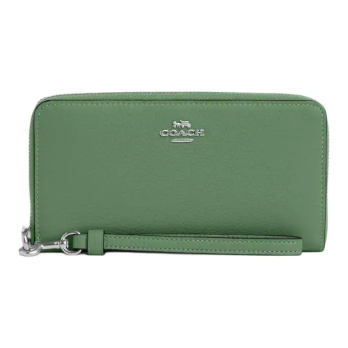 COACH Zip Around Утонченный Pebble Pattern Кожа Клатч Монета Кошелек Кошелек Маленький Women's Silver Светло-зеленый