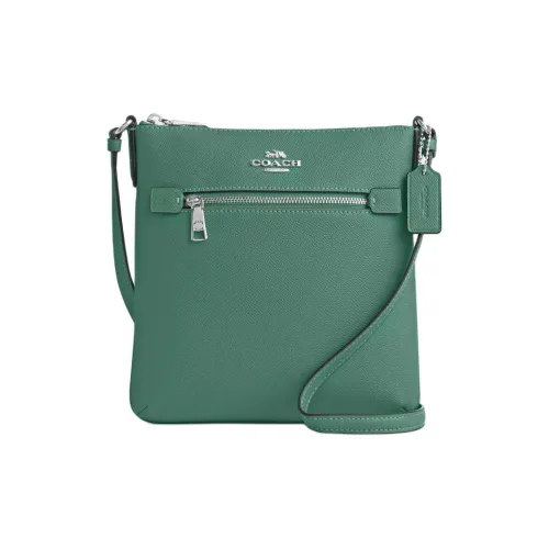 COACH File Крестообразная текстура Кожа Сумка через плечо Маленькая Женская Серебряный Ярко-зеленый