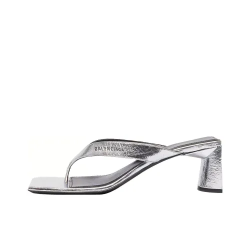 Balenciaga Double Square Flip Flops Женские Серебряные