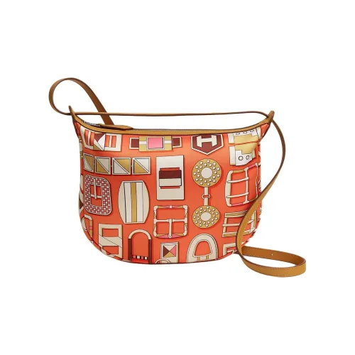 HERMES Шелковистый Шелк And Swift Телячья кожа Сумка через плечо Makeup Bag Женские Апельсин Светло-чайный Кунжут