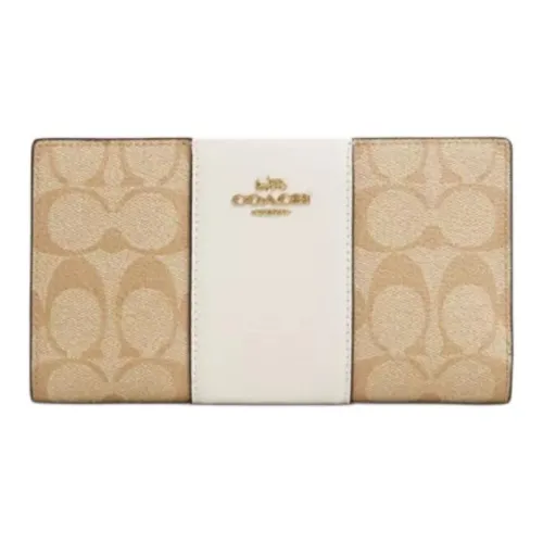 COACH Slim Wallet Холст с покрытием и гладкая кожа Кошелек Маленький Женский Светлый хаки и Белый