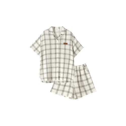 Same Language Пижамный комплект женский оранжевый белый в клетку