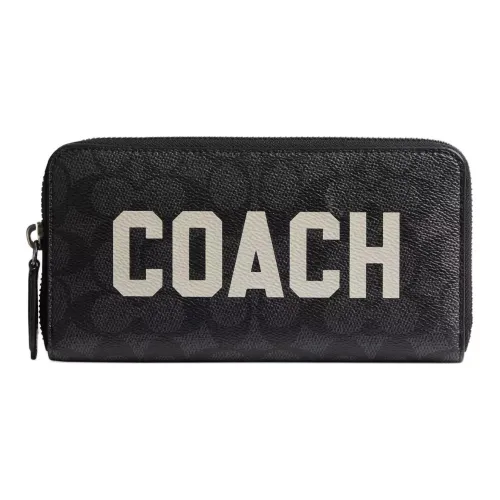 COACH Аккордеонный кошелек Фирменный Покрытый холст с утонченной телячьей кожей Маленький Унисекс Угольный Многоцветный
