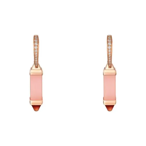 Cartier Серьги С Замком Les Berlingots De Cartier, Частичный Паваж Розовое Золото, Розовый Халцедон, Гранат, Бриллианты