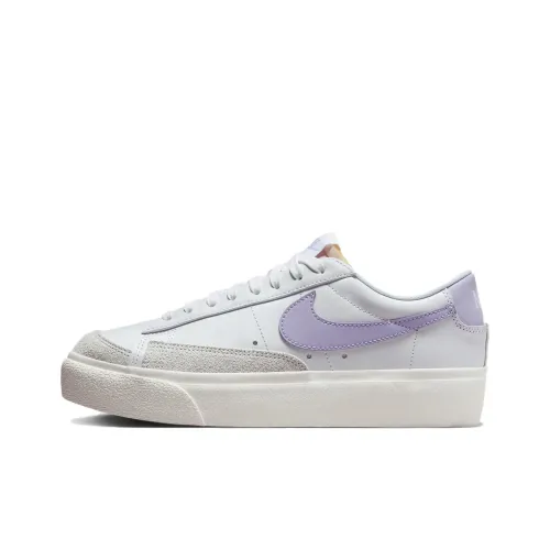 nike Blazer Low Платформа Slip-resistant Shock Absorbers Низкий Топ Скейтборд Кроссовки Женские Белые Серые Фиолетовые