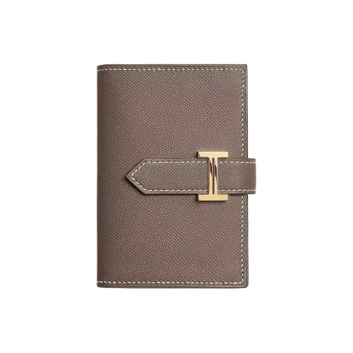 HERMES Bearn Madame Телячья кожа Кошелек Мини Женские 18 этуп слоново-серый