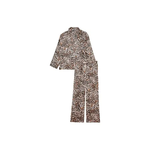 Victoria's Secret Satin Long Pajama Set Pajama Set Women's Brown Animal Print