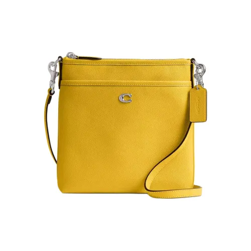 COACH Kitt Крестообразная текстура Кожа Сумка через плечо Маленькая Женская Серебряный Канары Цвет