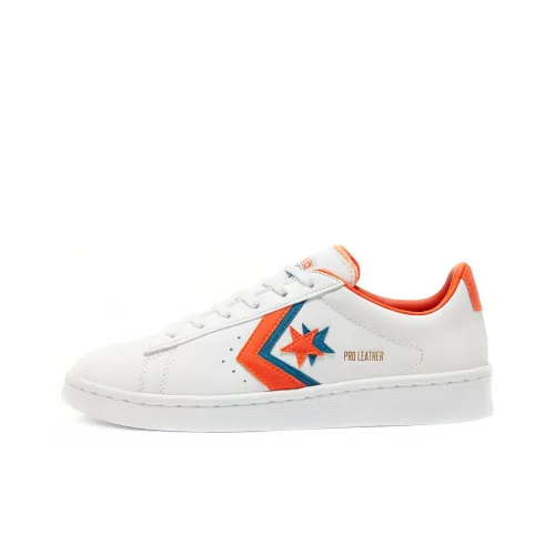 Конверс Cons Pro Leather Защита от солнца Устойчивые к истиранию Низкий топ Скейтборд Кроссовки Унисекс Белый Оранжевый