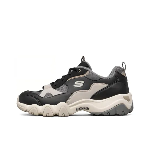 Skechers D'LITES 2,0 Low Топ Толстая подошва Кроссовки Женские Черный Белый Серый