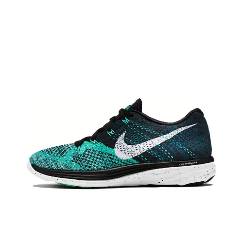 Nike Flyknit Lunar 3 Амортизаторы Уменьшающие Удар Слип-резистентные Устойчивые к Износу Низкий Топ Беговые Кроссовки Женские Черный Зеленый