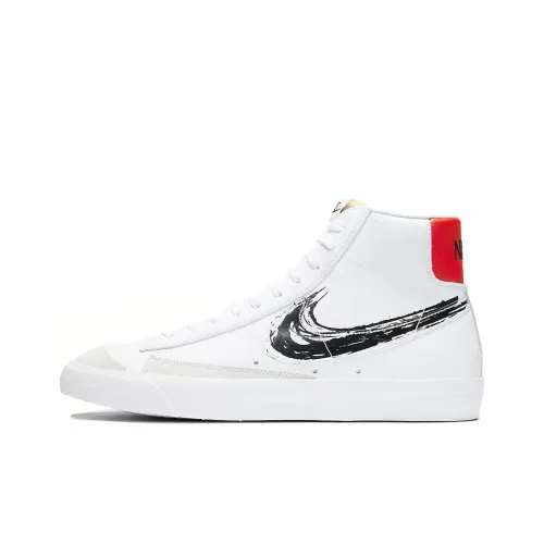 Nike Blazer Mid 77 Винтаж 'Brushstroke Swoosh' Теплоизоляционное покрытие MID Скейтбординг Топ Кроссовки Мужские Белый Черный Красный