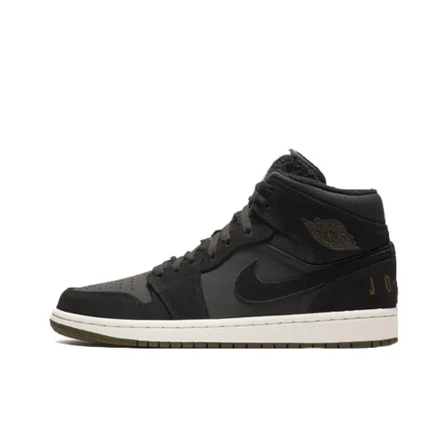 Jordan Air Jordan 1 MID Anti-slip Легкий MID Топ Винтажные баскетбольные кроссовки Мужской Черный