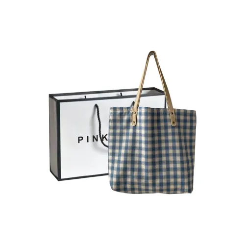 PINK·LAND Холст Тоут Сумка Сумка для покупок Холст Сумка Сумка через плечо Женская Светло-синяя Клетка Подсумок Темно-синяя Клетка Сумка