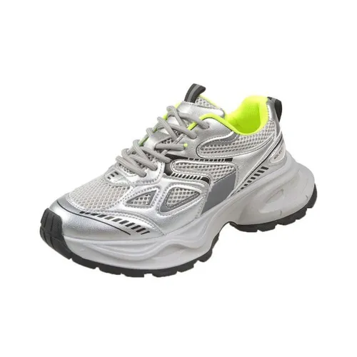 Фламинго Амортизаторы Slip-resistant Abrasion-resistant Низкий Топ Толстая подошва Кроссовки Женские Silver