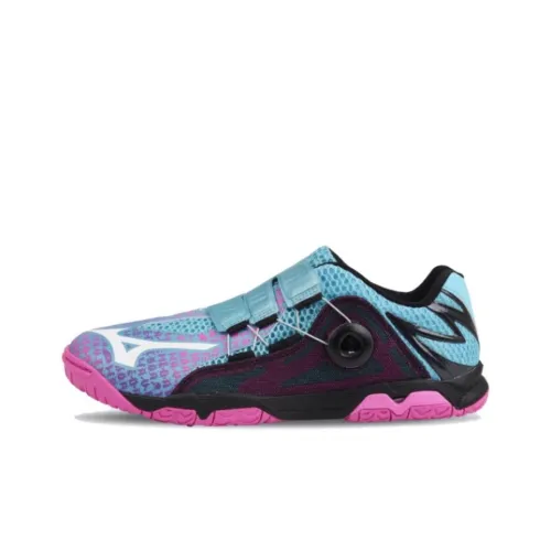 Кроссовки Mizuno Wave Medal для тренировок, низкий топ, аква-синий/белый/неоновый розовый, унисекс