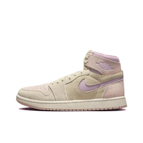 Jordan Air Jordan 1 Zoom CMFT 2 Slip-resistant High Top Vintage Basketball Shoes Women's Beige Pink Джордан Эйр Джордан 1 Зум СМФТ 2 Противоскользящий Высокий Топ Винтажные Баскетбольные Кроссовки Женские Бежевый Розовый