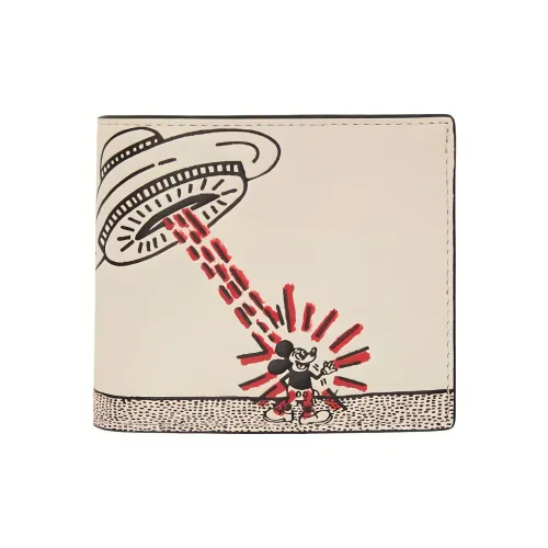 COACH Disney X Keith Disney Mickey Коллаборация Биллфолд Кошелек Кожа Кошелек Женские Красный Многоцветный