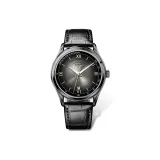 Чёрный корпус, серый циферблат, ремешок, стиль.