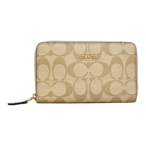 COACH Zip Around Покрытый холст Клатч Картхолдер Кошелек Средний Женские Хаки